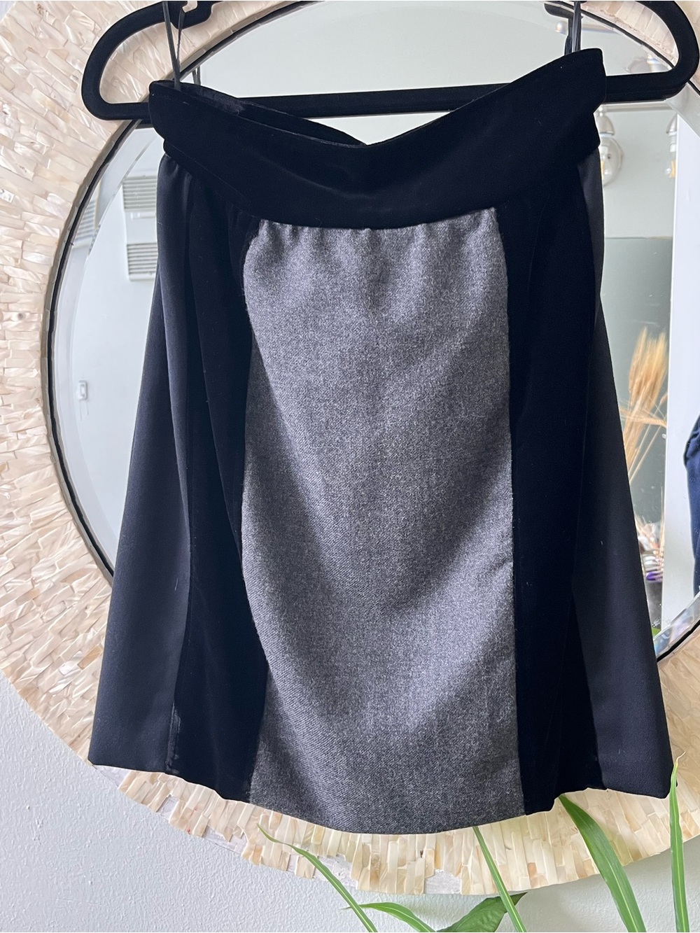 Valentino Boutique 3shape velour, wool, Black Gray Panel pencil Line Skirt SZ4